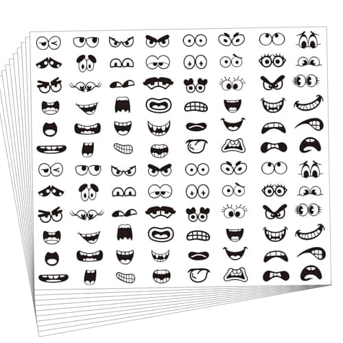 SerpizePaty 960Pcs Black Eye Mouth Stickers 48 Designs Cartoon Face Expression Stickers for Cup Scrapbook Art Craft DIY Decoration