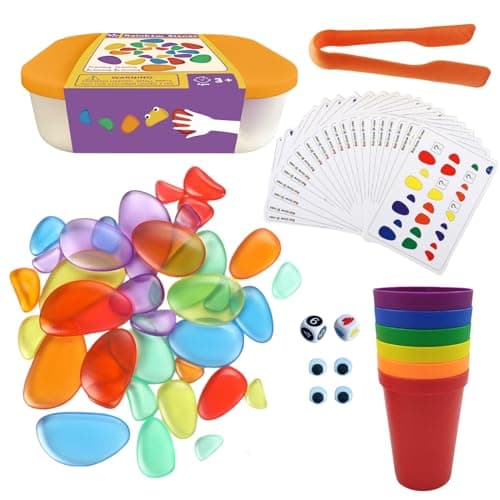 PreTrans Rainbow Stacking Stones Set of 36 Translucent Pebbles Perfect Light Table Toys for Kids Learning Fun
