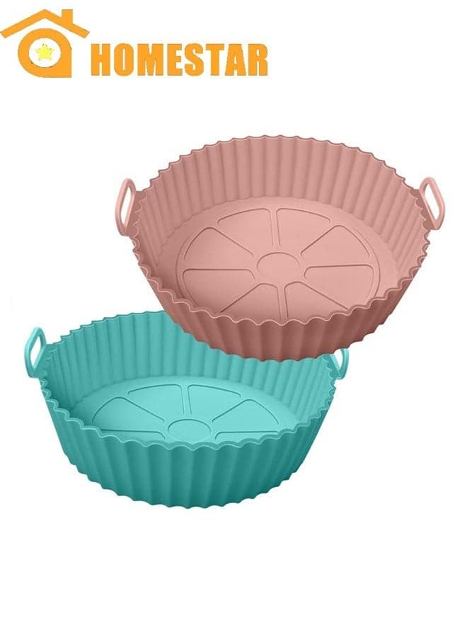 2 Pcs Air Fryer Silicone Pot Liners, Food Safe, Non Stick Air Fryer Basket Accessories, Reusable Replacement of Flammable Parchment Liner Paper, Circular Three-dimensional, Baking Tray Pad