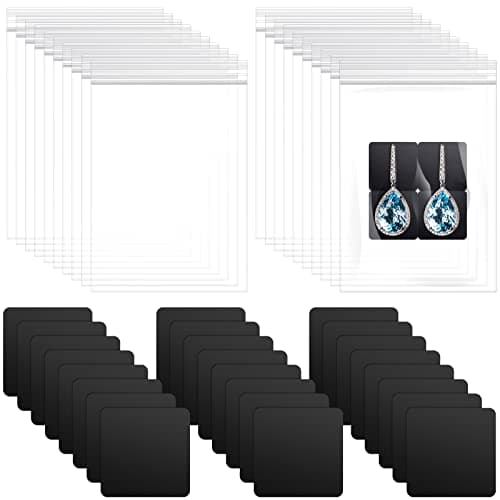 Eersida 200 Pcs Anti Tarnish Strips with Clear Plastic Jewelry Bags 100 Pcs Transparent Storage Bags 35 x 5 Inch and 100 Pieces Anti Tarnish Tabs Strips 1 Inch for Packaging Jewelry Rings Earrings