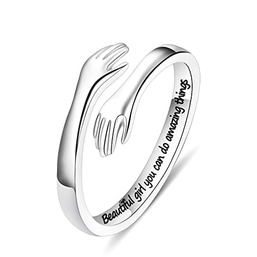 Yesteel Sterling Silver Hug Rings Jewelry for Teen Girls Kids, Inspirational Gifts for Teen Girls Kids Gifts for Teenage Girl, Valentines Birthday Day Gift for Girl Daughter