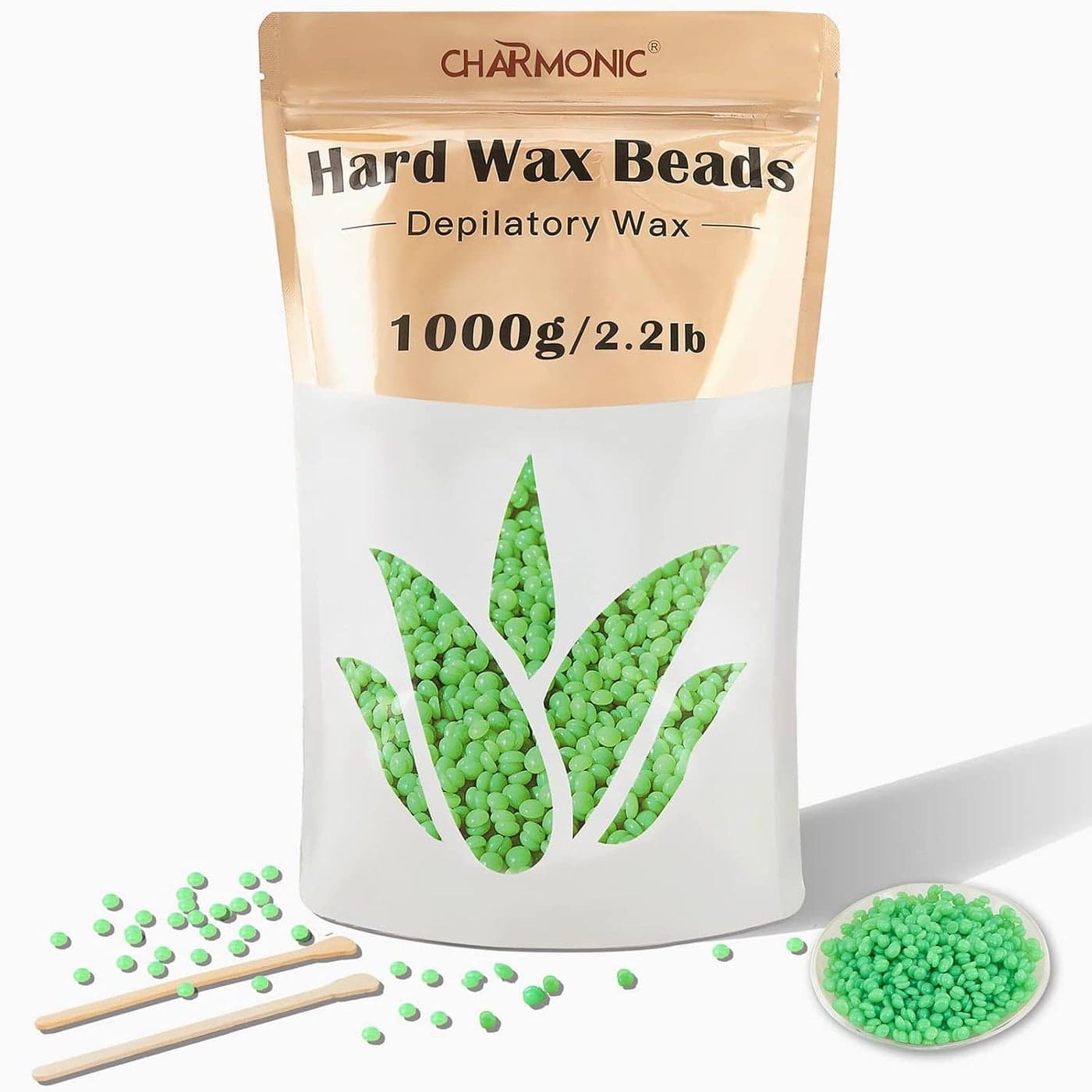 22LB1000g Wax Beads Hard Wax Beads Hard Wax Kit for Legs Underarm Face Eyebrow Bikini and Brazilian Hair Remover Women and Men Hair Removal Wax Beans Include 50 Waxing Sticks By Charmonic