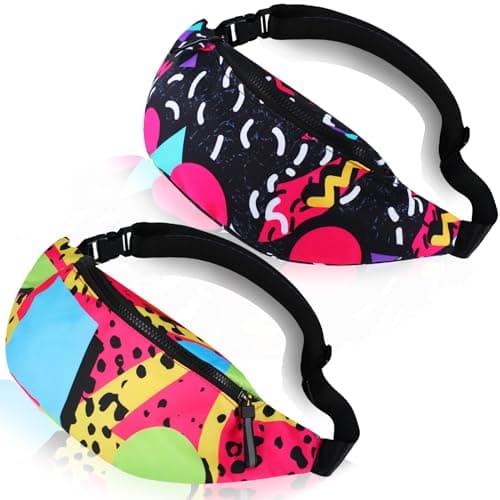 Sotiff 2 Pcs 80s 90s Fanny Pack Retro Waist Packs for Men Women Adjustable Casual Waist Bag Neon Cute Vintage Hiking Belt Bags for Travel Party Festival Hiking(Stylish Style)