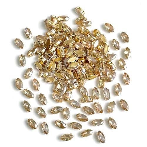 EmbroideryMaterial Sew on Crystal Glass Stones/Rhinestone for Craft, Embroidery, Jewellery Making, Dresses, Embellishments, Bracelet Making (3 * 6MM, Boat Shape, Light Gold, 144 Pieces)