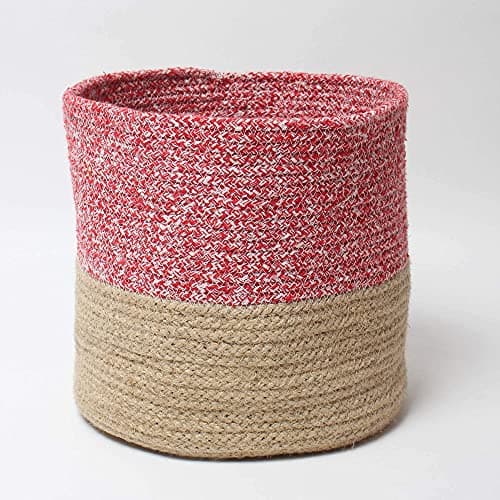 Habere India-All the Cultures Fabricating India Pink & Beige jute and rope baskets online/buy cotton rope jute basket used as storage basket/shelf basket/toy basket (15 * 15 CM)