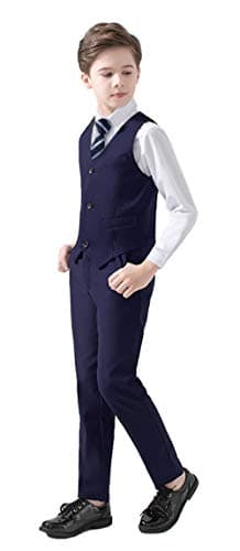 Yavakoor Suit for Boy 4 Pieces Toddler Vest Tie Set Slim Outfits for Kids Navy Blue Size 12