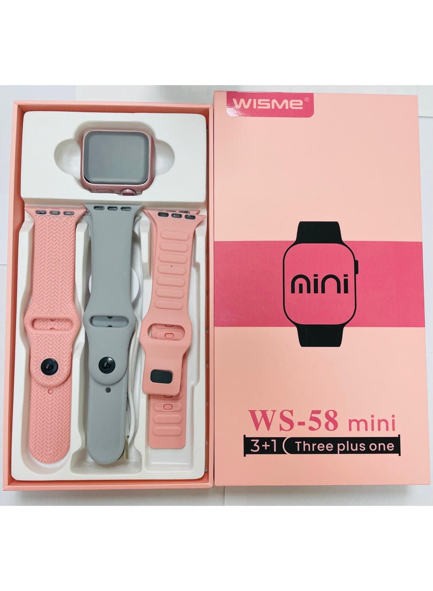 WISME WS-58 Mini Smartwatch: Stylish 3+1 Strap Combo, Compact Design, Fitness Tracking, Customizable Bands, and Everyday Functionality for Active and Fashion-Conscious Users – All-in-One Package.