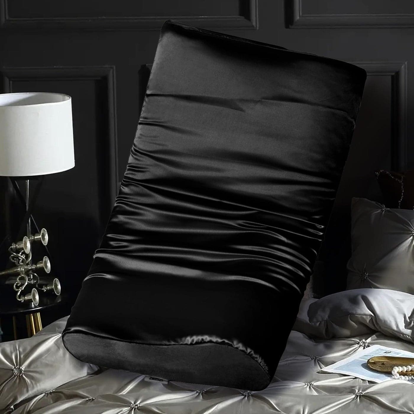 Satin Pillowcase for Contour Memory Foam Pillows 24 x 14 x 5135 Cervical Pillow Case Soft Pillow Cover for Sleeping Pillows Black