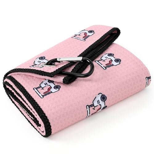 Mile High Life Golf Towel(16"x24"), Fun Prints Microfiber Towels, Waffle Fabric Large Golf Towel, with Heavy Duty Clip, Golf Bag Accessories for Men and Women (Pink Towel,Printed-Golf Cart)