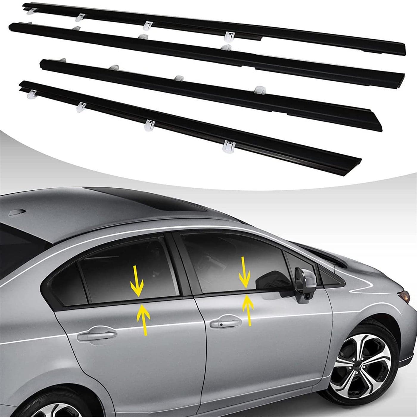 SEBLAFF 4PCS Weatherstrip Window Moulding Trim Seal Belt Replacement for Civic 20122015 Sedan Black