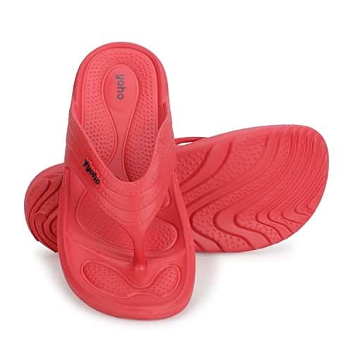 YOHO Drizzle Soft Slippers for Women, Mild Acupressure, Lightweight, Anti Skid & Slip, Diabetic Footwear for Woman, Home Wear Bathroom Chappal for ladies | Tango Red - UK 8