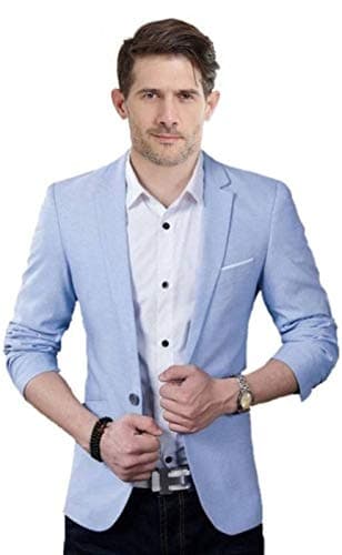 Luxrio Mens Blazer Cotton Blend Slim Fit Sky Blue 36