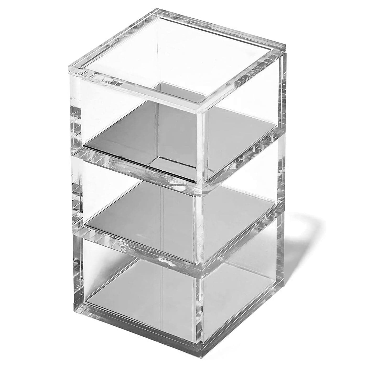 OfficeGoods 3Tier Stackable Acrylic Holder Stylish Desk Organizer and Storage for Office or Home Transparent Square Design with Silver Metal Base