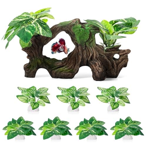 Xereooe 8 Pcs Driftwood Cave Aquarium Decor Decor Silk Aquarium Plants Leaves are Soft and Safe for Aquarium Decoration and Fish Tank Decoration