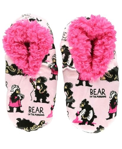 Lazy One Fuzzy Feet Slipper Socks for Women Cute FleeceLined House Slippers Bear in the Morning NonSkid SM