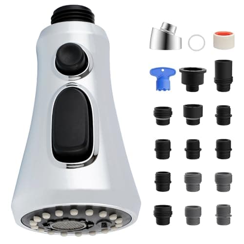 iFealClear Universal Pull Down Kitchen Faucet Head, 3 Function Spray Head for Kitchen Sink, Chrome Faucet Replacement With 15 Adapters"