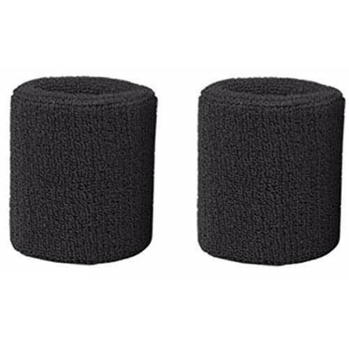 HAPPYWENDY Colorful Cotton Sport Wristbands for Men and Women - 3" Athletic Terry Cloth Sweatbands in Neon Colors - Wrist Sweat Bands for Tennis, Basketball, Running, Gym (1 Pair) (Black)