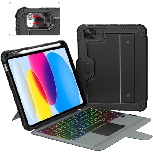 Nillkin for iPad A16 11th 10th Generation Case with Keyboard, Slide Camera Cover, 7-Colors Backlit Detachable Wireless Keyboard with Pencil Holder and Multi-Touch Trackpad for iPad (A16) 11th/10th Gen