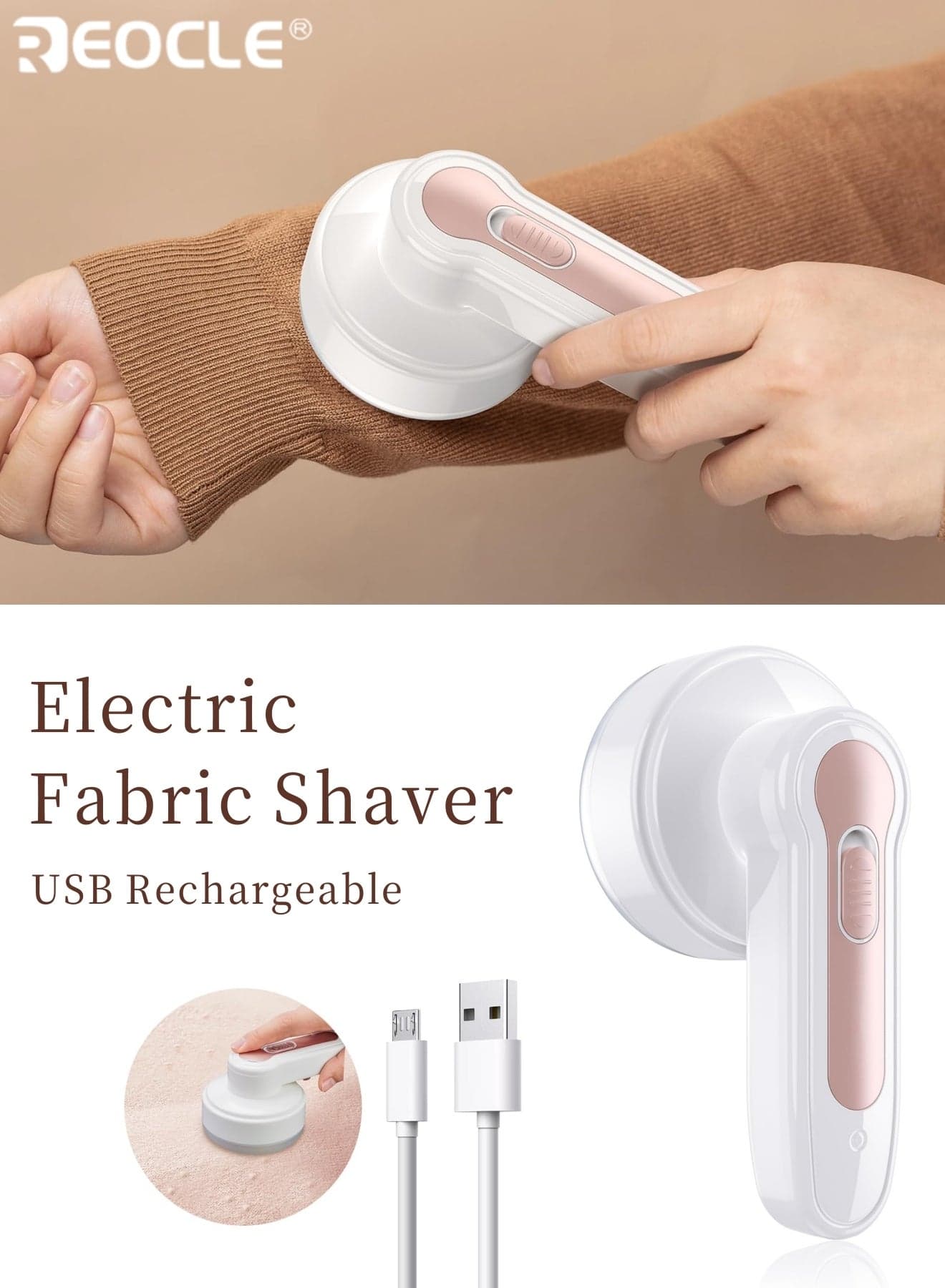 Rechargeable Electric Lint Remover with USB Cable and Effective Shaving System Portable Fabric Shaver with Cleaning Brush for Clothing Furniture Carpet Care