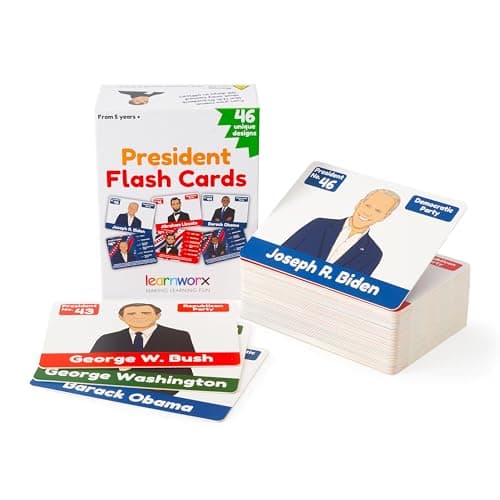 US Presidents for Kids Flash Cards 46 President Cards Learn Presidents of The USA Includes US Presidents Party Vice President Facts Gift Ages 5678910