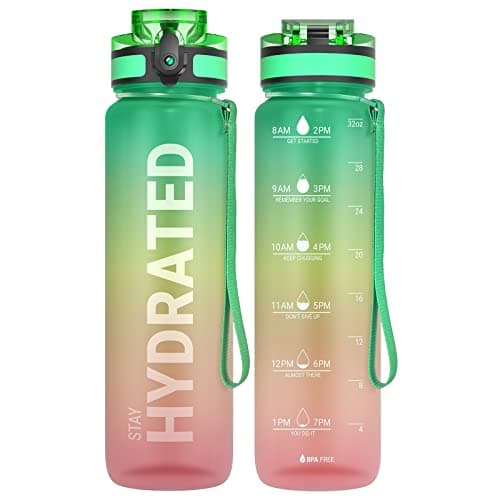 Sahara Sailor Water Bottles, 32oz Motivational Sports Water Bottle with Time Marker - Times to Drink - Tritan, BPA Free, Wide Mouth Leakproof, Fast Flow Technology with Clean Brush (1 Bottle)
