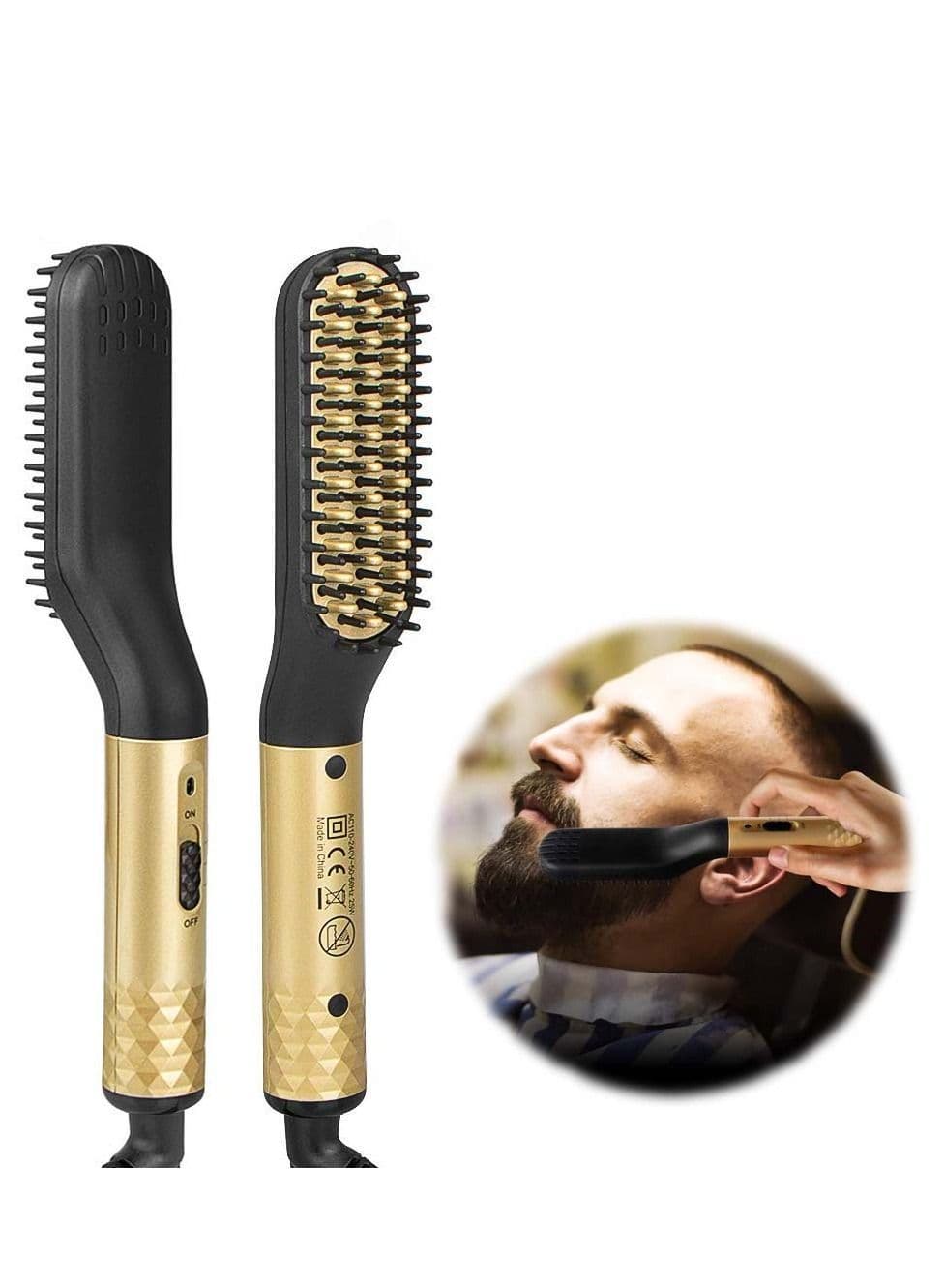 Beard Straightener for Men-Electric Hot Brush Multifunctional Hair Straightening Comb with 30S Fast Heating and Anti-Scald Feature Great Home Travel Gold
