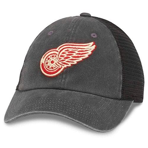 AMERICAN NEEDLE Raglan Bones Officially Licensed NHL Mesh Strapback Hat, Detroit Red Wings, Black (41152A-DRW)