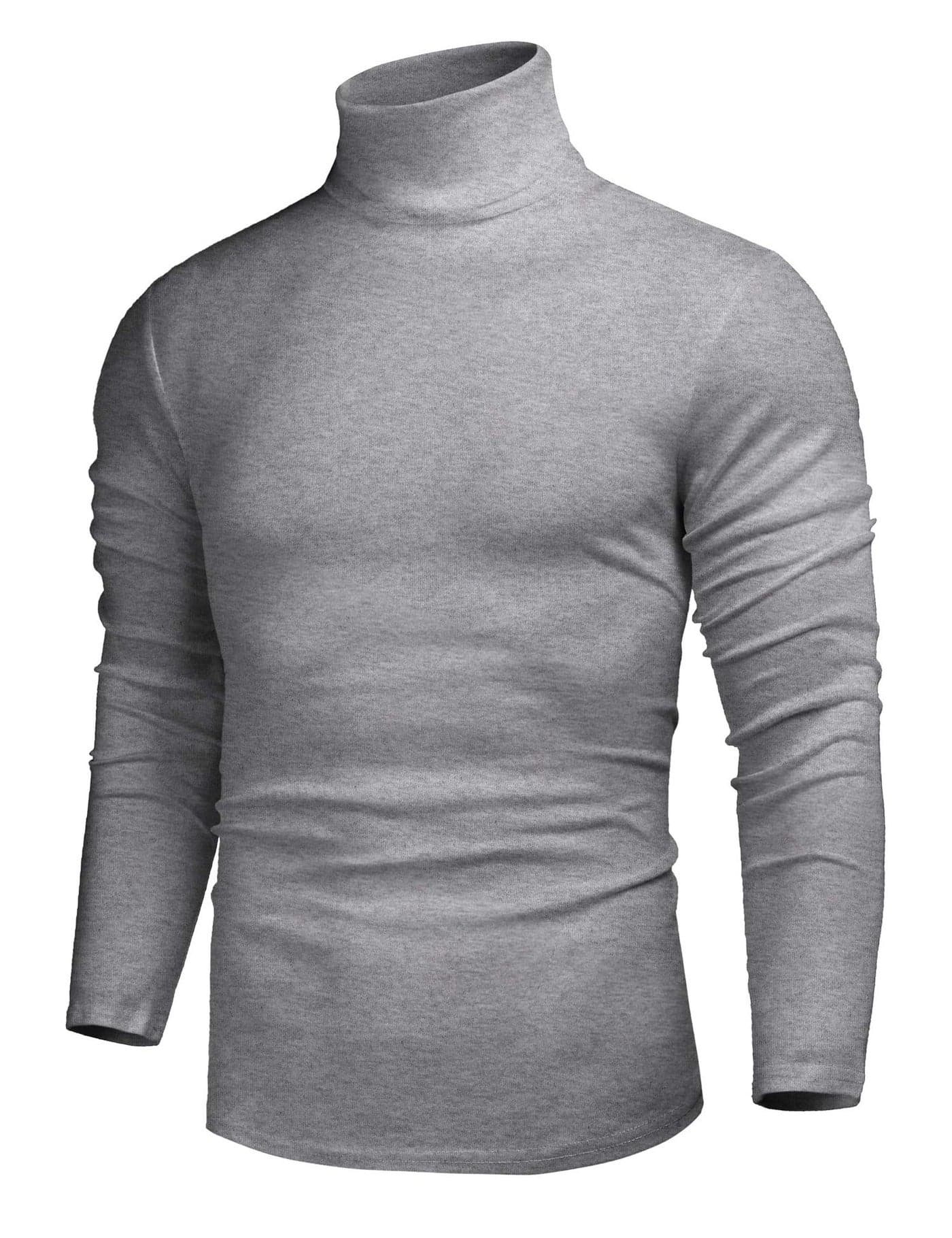 Poriff Mens Casual Slim Fit Knitted Pullover Turtleneck Sweater Long Sleeve Basic T Shirt Grey M