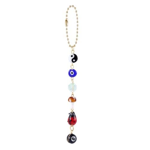 Evil Eye Car Hanging Ornament, 8 Ball Yin Yang Symbol Rear View Mirror Beaded Car Hanging Charms Good Lucky Days Car Charm for Car Mirror Home Bag Decor