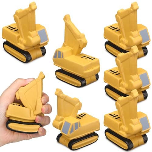 Seenelling 6 Pcs Construction Stress Toy Construction Excavator Stress Ball Funny Toy Small Digger Truck Anxiety Relief Foam Squeeze Balls for Kids Birthday Party Favors Boys Girls Gift