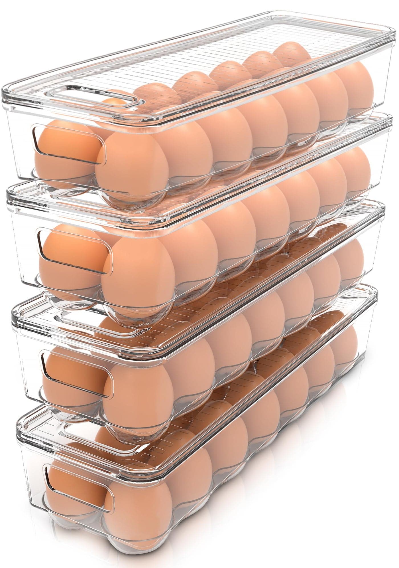 Utopia Home Egg Container With Lid and Handle for Refrigerator Pack of 4 Clear Stackable Egg Holder for Kitchen Storage and organization