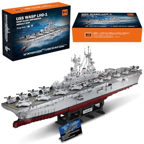 MISINI M7024 US Navy Warship Building Brick Set 1300 Military Series WaspClass Amphibious Assault Ship 5220 Pieces Aircraft Carrier Collectors Toy Displayable MOC Adult Battleship Gift