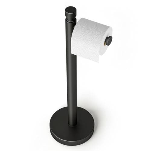 YUMORE Toilet Paper Holder Stand 44lbs Heavy Duty Stainless Steel Free Standing Bathroom Tissue Roll Holder Matte Black