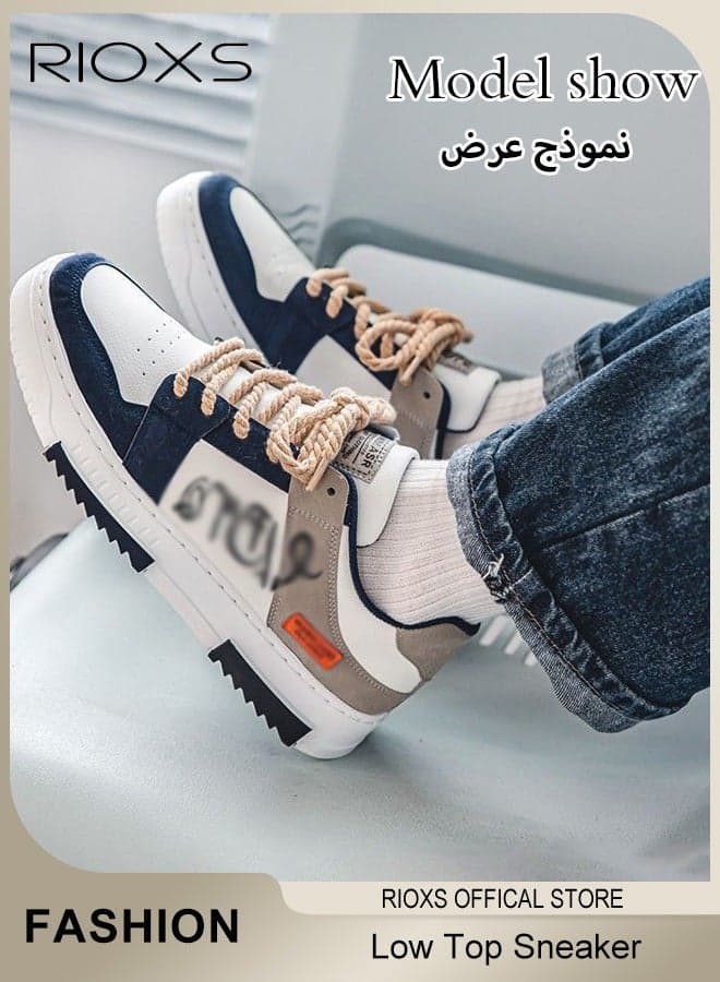 Men's Fashion Shoes, Classic Low Top Sneakers for Men, Anti-Slip Skateboard Shoes, Breathable Skate Shoes, Lace Up Flat Shoes, Trendy Color-Matching Sneakers, Lightweight Walking Sneakers, Street Style Shoes for Male, Casual Athletic Shoes for Daily Activities, Sporty Outdoor Trainers