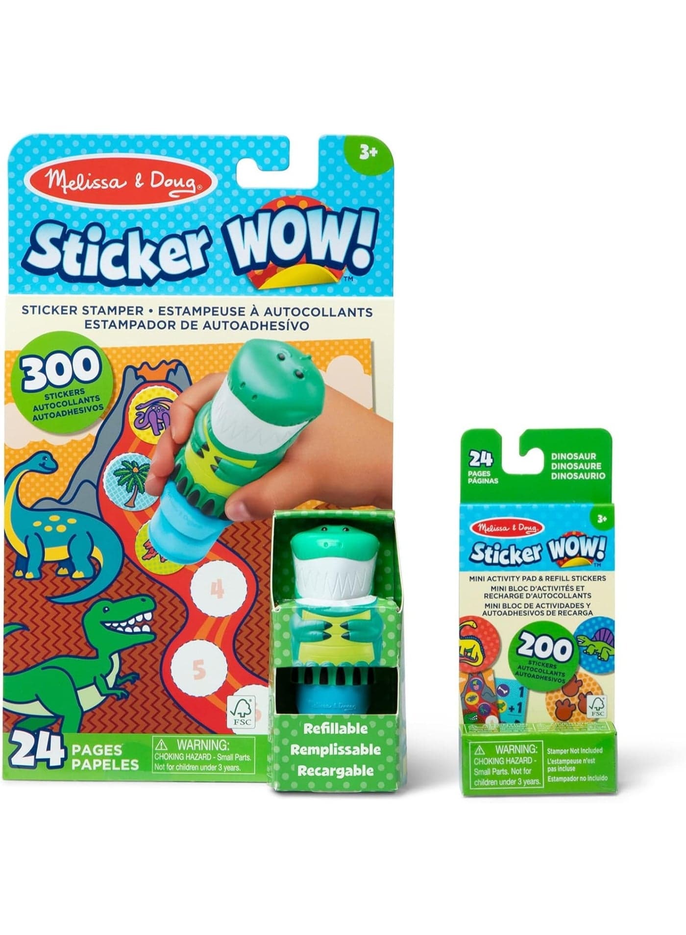 Melissa & Doug Sticker WOW! Dinosaur Bundle – Sticker Stamper, 24-Page Activity Pad, Mini Refill Pad & 200 Stickers – Mess-Free Creative Fun for Kids – Ages 3+ | MD50302