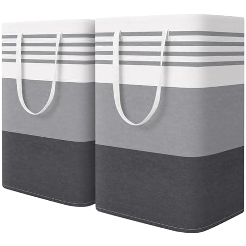 WOWBOX 2 Pack Laundry Baskets, Laundry Hampers, Freestanding Dirty Clothes Hampers with Reinforced Handles & Cross Stitch & Waterproof Coating, for Laundry Bedroom Bathroom Dorm,75L Grey