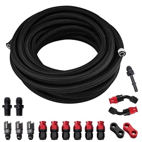 Piodelo 6AN 3/8" PTFE LS Swap EFI Fuel Fitting Kit, 25FT LTFE Fuel Hose with 26pcs PTFE Fitting Adapter - Black