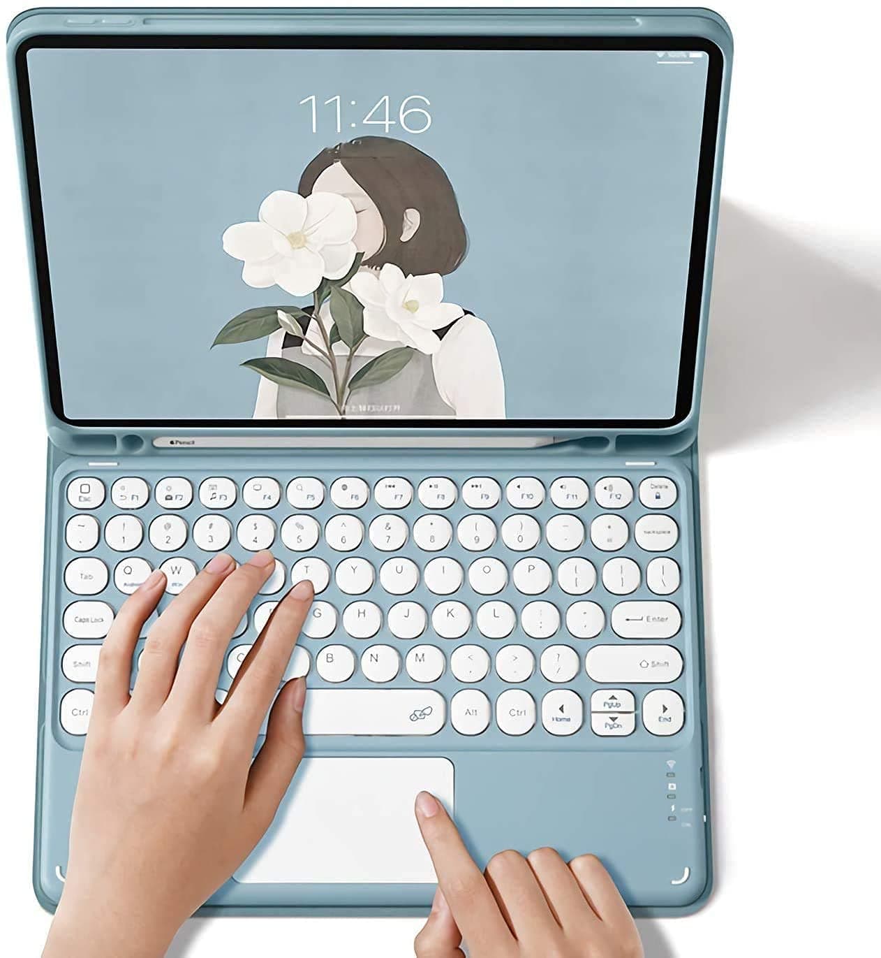 AnMengXinLing Keyboard Case for iPad (A16) 11th 2025/iPad 10th Generation, Touchpad Detachable Keyboard with Pencil Holder -Slim Leather Folio Smart Cover for iPad11/iPad10 (Sky Blue)