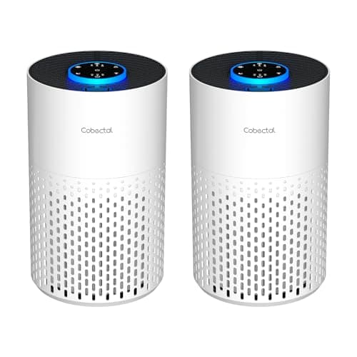 2 Pack Air Purifiers for Bedroom Home, Cobectal Air Cleaner with H14 True HEPA 3-in-1 Filter for Room up to 1050 ft², Sleep Mode & Aroma Function, Portable Air Purifiers for Office, Dorm, RVs, White