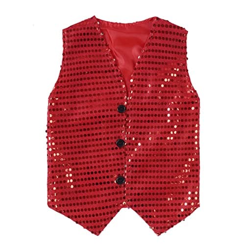 ZUYPSK Kids Girls Sparkle Sequin Sleeveless Waistcoat Loose Fit V-Neck Vest Hip Hop Jazz Dance Performance Costume (Red, 7-8)