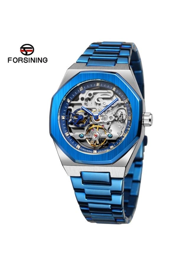 Forsining Men's Fashionable Casual Skeleton Mechanical Flywheel Automatic Watch - 42mm - Blue