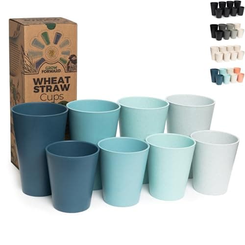 Grow Forward Premium Wheat Straw Cups 13 20 oz Unbreakable BPA Free Hard Plastic Cups Reusable Lightweight Plastic Drinking Glasses for Kitchen Outdoor Water Camping RV Seascape