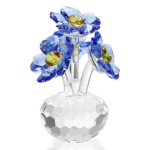 OwnMy Blue Crystal Forget Me Not Flowers Figurines Collectibles Sparkle Crystal ForgetMeNot Flowers Decor Small Glass Flowers with Stems Crystal Flower Paperweight Ornament for Home Office Tabletop