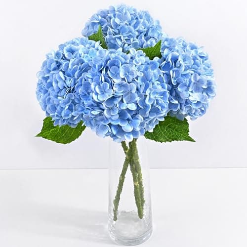 Yastouay 4 Pcs Real Touch Hydrangea Artificial Flowers 21 Blue Full Faux Hydrangea Flowers Latex Fake Flowers for Home Decor Party Floral Arrangements Wedding Bouquets Centerpieces Outdoor Decor