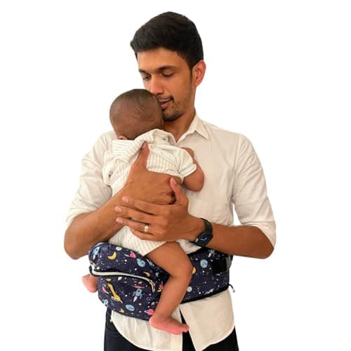 My Giraffe - Hippy Hop - Hip Seat Baby Carrier for 5 Months to 3 Years | Diaper Storage & Phone Pocket | Portable Sling Strap | Ergonomic Seat | Supports Up to 20 kg | Travel-Friendly - (Space Print)