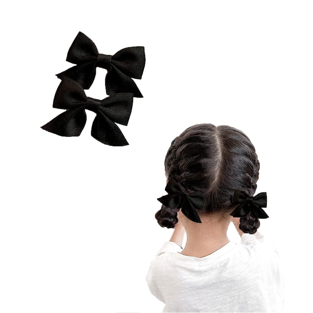Guqqeuc Hair Bow Clips 2pcs Black Satin Hair Accessories for Girls