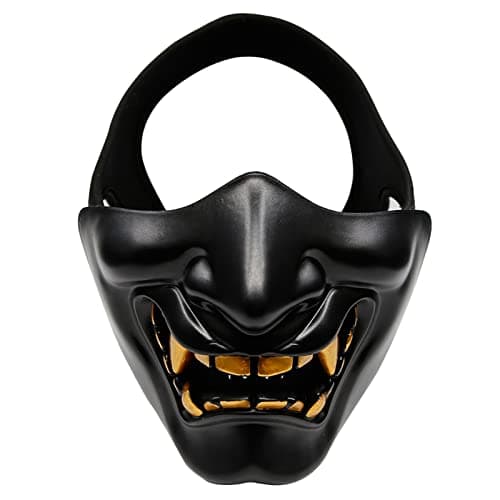 AOUTACC Airsoft Half Face Masks,Evil Demon Monster Kabuki Samurai Hannya Oni Tactical Half Face Protective Masks for Masquerade Ball,Party,Halloween,CS War Game(Black)
