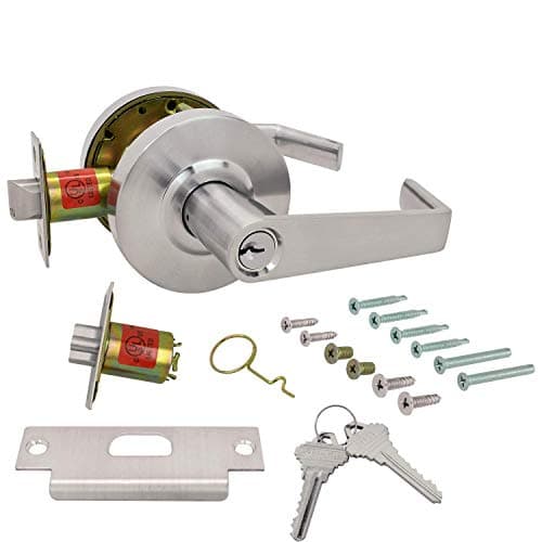 Nuk3y Azure Grade 2 Commercial Duty Cylindrical Lever Lockeset, ADA, UL Rated, Satin Chrome Finish (Classroom)