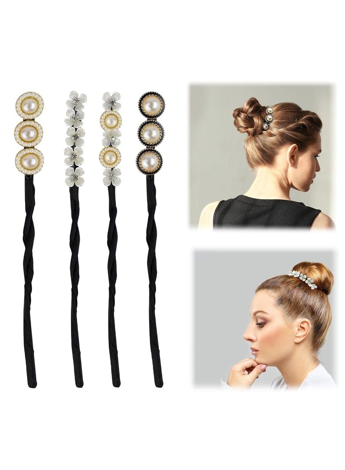 4PCS Deft Hair Bun Maker Lazy Hair Curler for Women Girl Hair Styling Accessories Magic Flexible French Hairstyle Twist Hair Tool Elegant Pieces Hair Twister Flexible Donut Hair Bun Maker