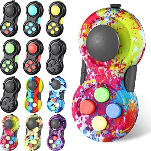 Civaner 12 Pcs Fidgets Controller Toys Fidgets Clicker Pad Toys Game Retro Classic Handheld Fun Pad Packs Sensory Educational Plaything for Kids Adult Anxiety and Stress ReliefMixed Color